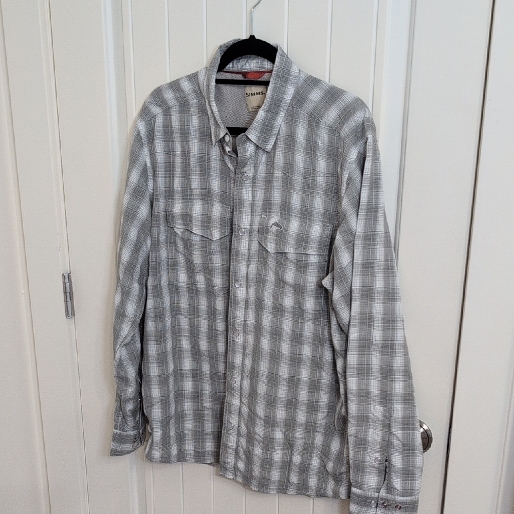 Simms Gray Plaid Casual Button Down Shirt